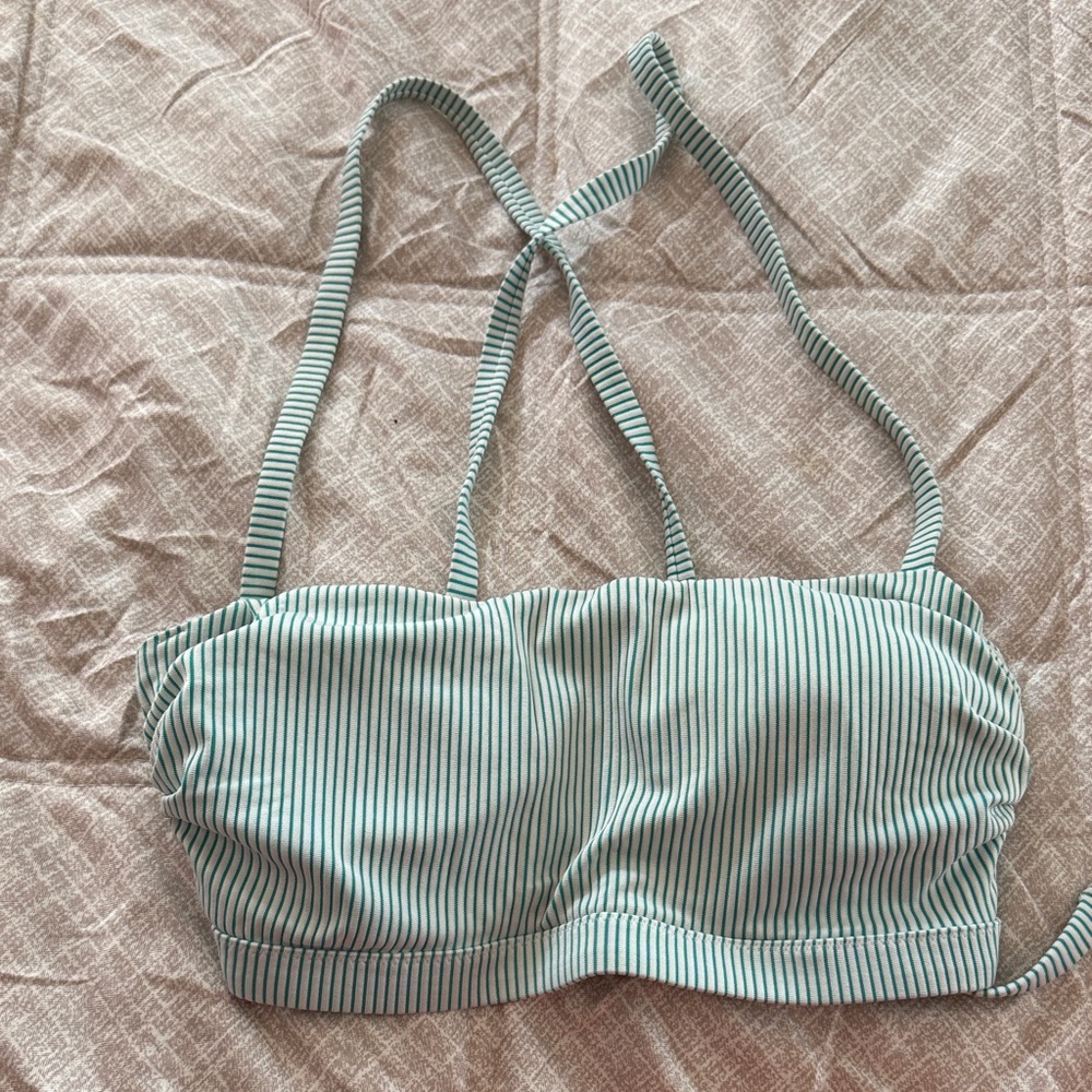 Striped Green and White Bikini Top
